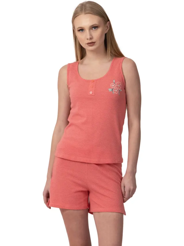 Vanilla Bloem dames shortama - Pyjamasets - Egyptisch katoen - PJ8915 - Oranje