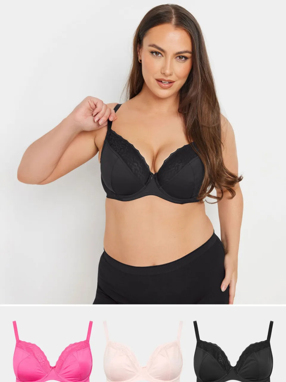Yours 3 Pack Mesh Bh's Met Kanten Rand Met Dierenprint En Beugel In Zwart/Roze Black