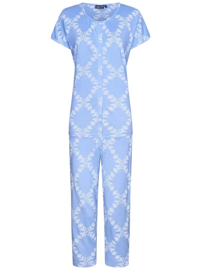 Pastunette Duurzame geruite doorknooppyjama - Blauw - Maat - 38