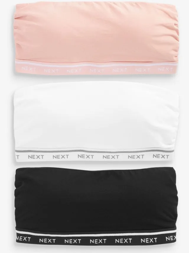 Next Dames - Set van 3 katoenrijke bandeau-beha's voor ultiem comfort - Zwart Black/Pink/White
