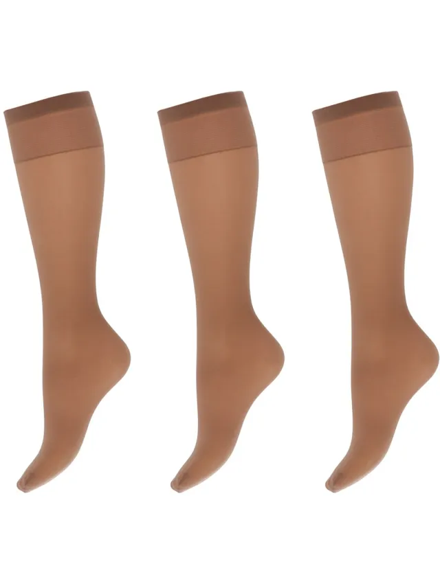 Marianne Dames Kneehighs Satin Sheers Panty - 15Den - 3-Pack - Maat One Size - Muscat Muskaat