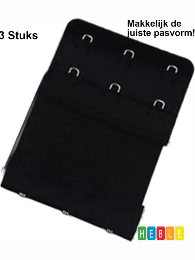 Heble® *** 3x Verlengstukje voor BH - 3-Pack - BH verlengstuk - 3Haaks - Multipack Verlengstuk - BH verbreden - van Heble® *** Zwart
