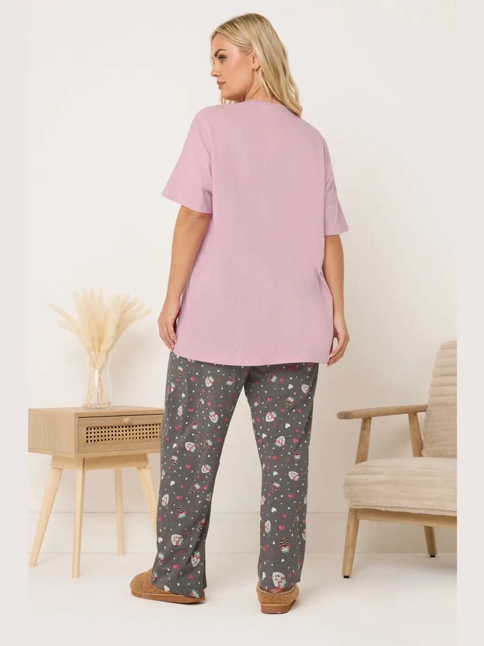 Yours Pink Berry Sweet Wide Leg Pyjama Set-44, foto 3