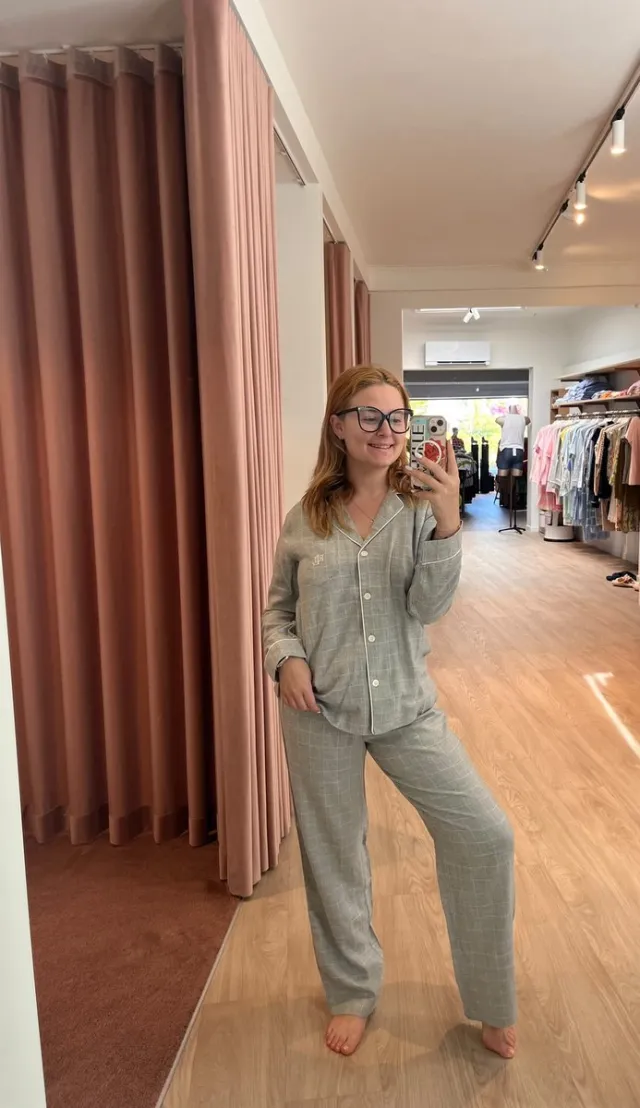 Ralph Lauren , damespyjama, grijze ruit grijs