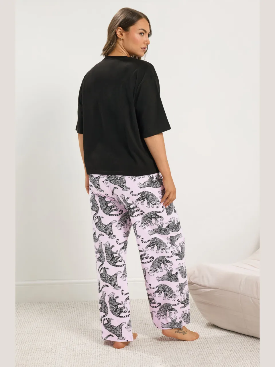 Yours Zwarte Pyjamaset Met Luipaardprint En Wijde Pijpen-56, foto 3
