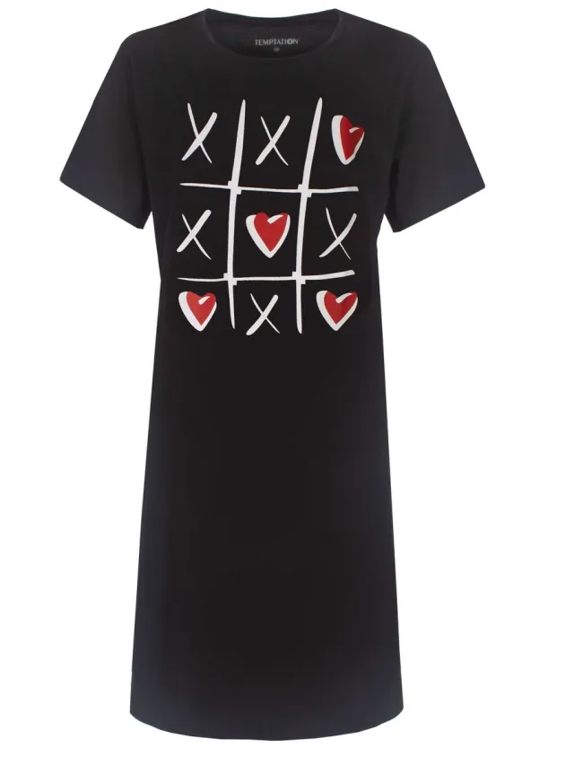 Temptation Dames Bigshirt - Puzzel Print - Zwart