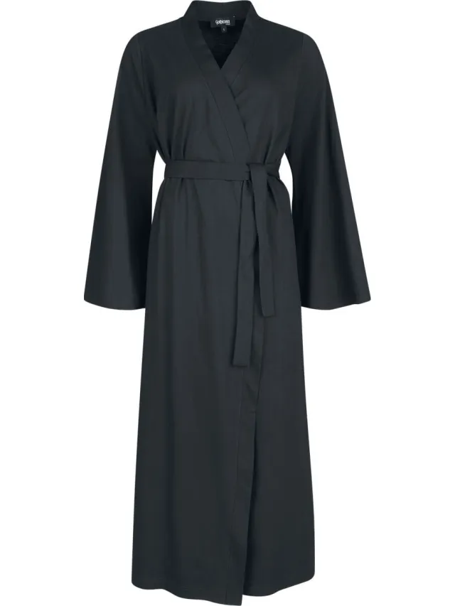 Gothicana zwarte kimono-badjas van French Terry - Dames