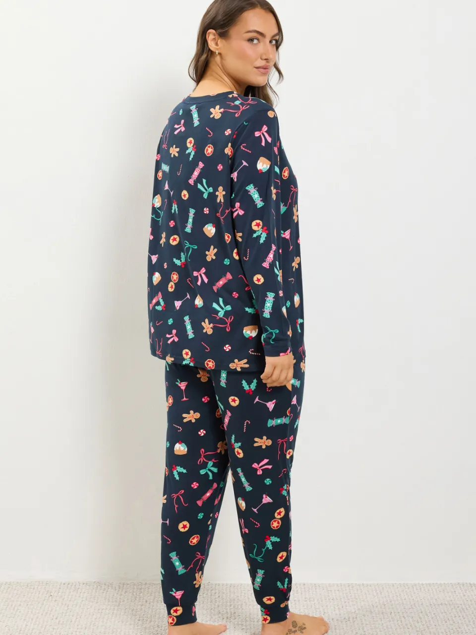 Yours Marineblauwe Kerstpyjamaset Van Zachte Stof Met Oogmasker-52, foto 3