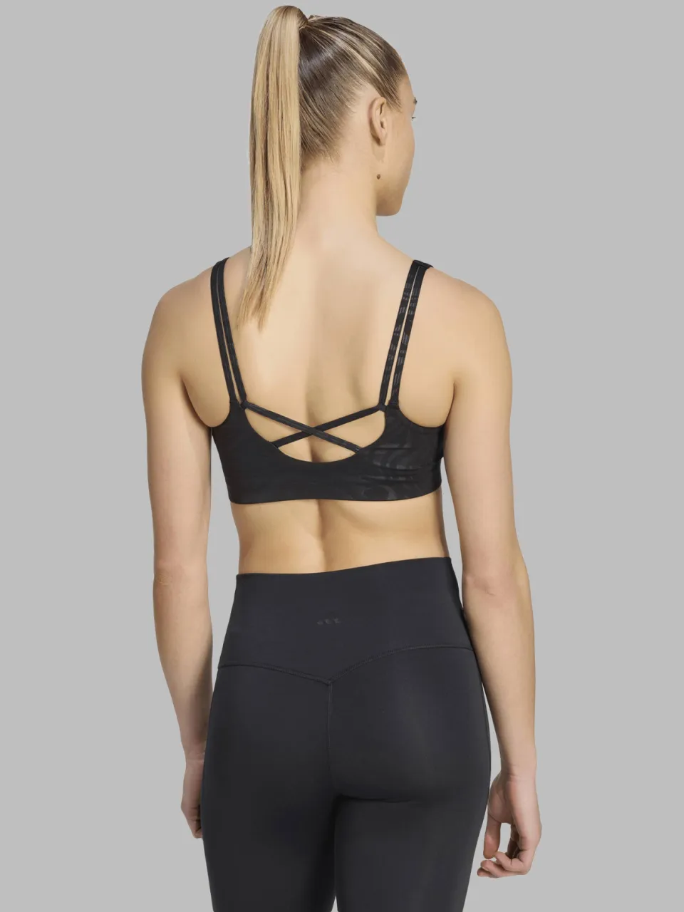 Adidas All Me Essentials Graphic Light Support sportbeha zwart, foto 4