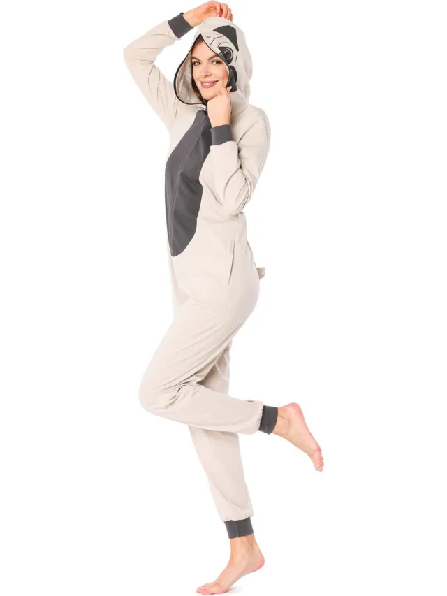 Ladeheid Dames Overal slapen Pyjama - met Capuchon - Lange mouwen - Lange broek - Katoen - LA-LA40-234-PJ - Beige Mop