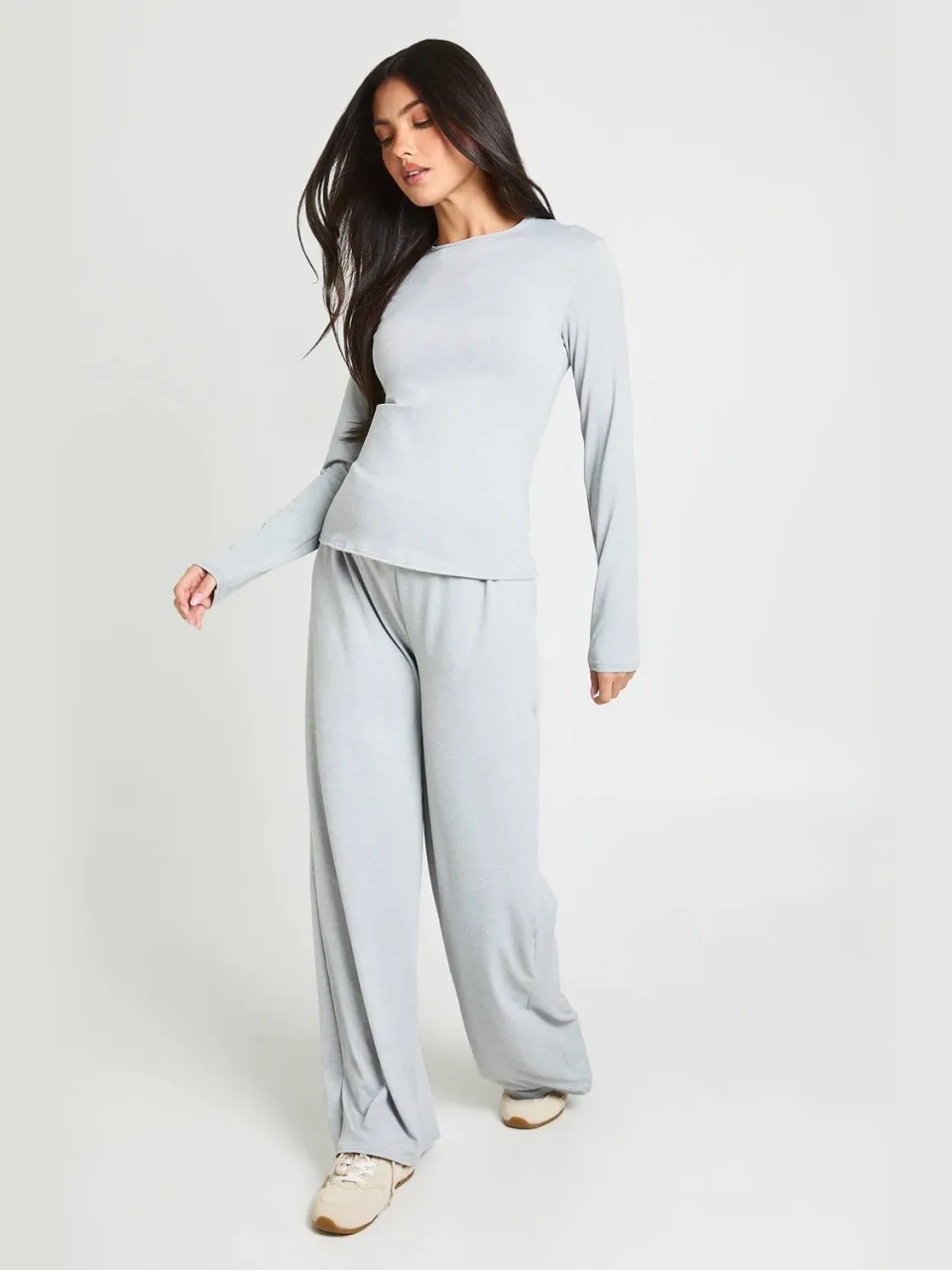 boohoo Dames Zwangerschaps Super Zachte Basic Lange Mouw & Broek Loungeset asgrijs, foto 3