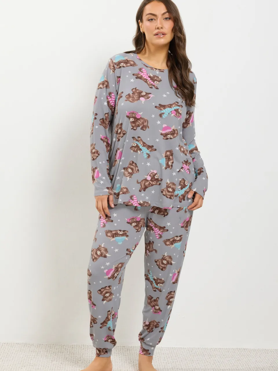 Yours Grijze Zacht Aanvoelende Pyjamaset Met Schotse Hooglander-56 grijs, foto 2