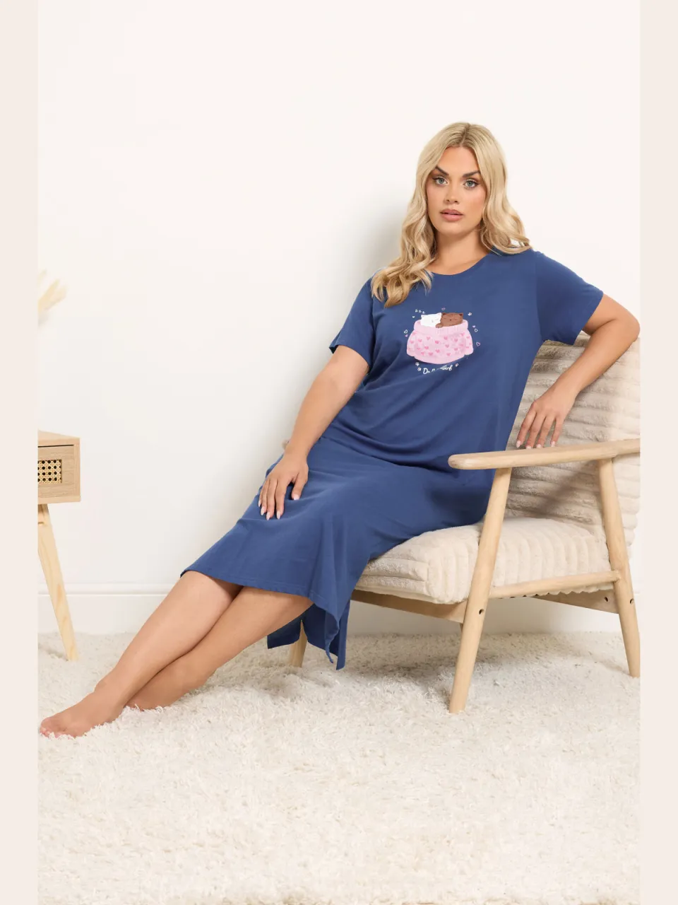 Yours Yourset Pack Van 2 Blauwe Midaxi Nachthemden Met Poezenprintsize 46-48, foto 2