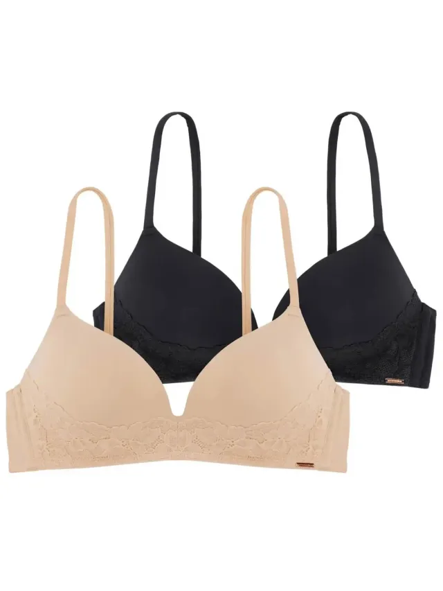 Dorina 2-pack voorgevormde BH zonder beugel - Fili Lace - Kanten T-shirt bh zonder vulling - 85B - Zwart