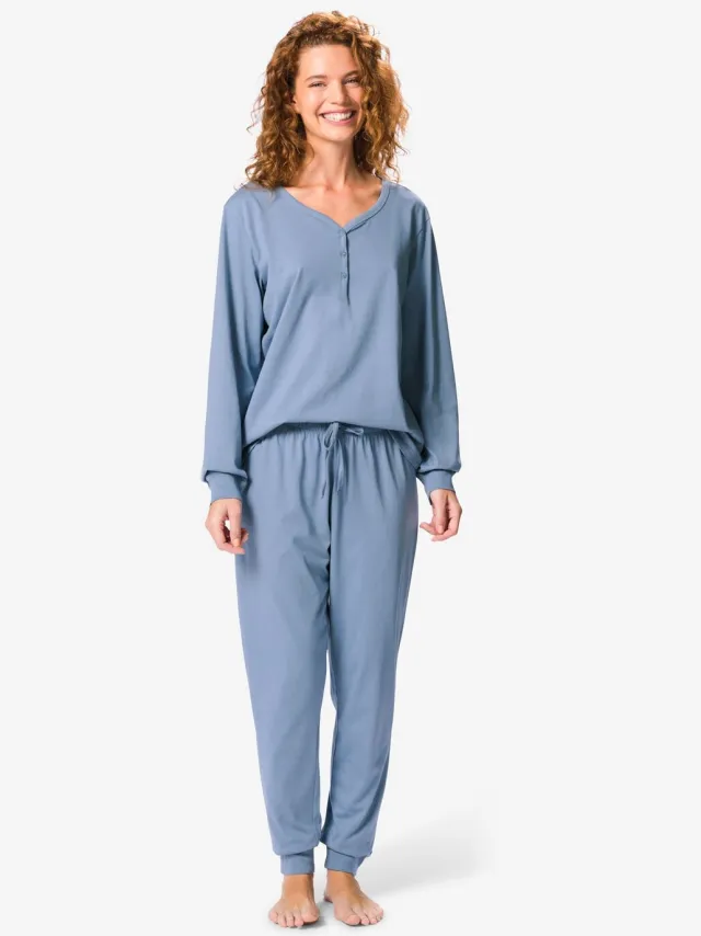 HEMA Damespyjama katoen blauw