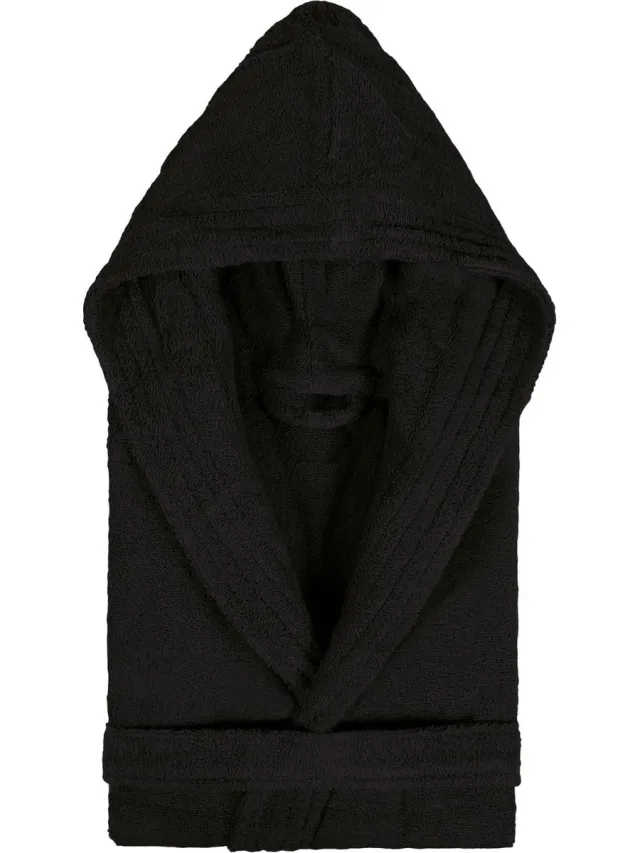 Pure Duplex Badjas Badstof Kimono met Capuchon Pure Maat XS Zwart col 3