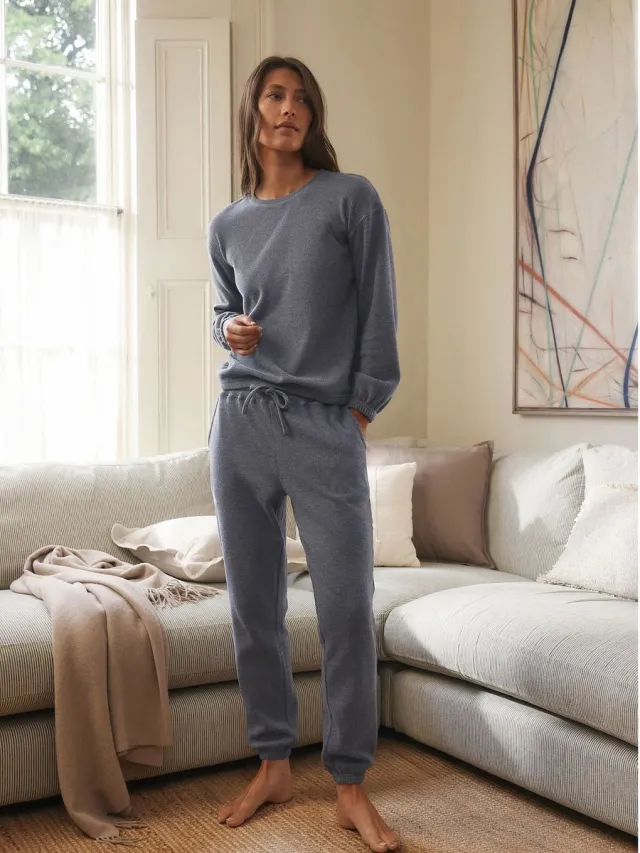 Next Dames - Gezellige pyjama met wafeldessin en lange mouwen - Tall - Grijs Slate Grey
