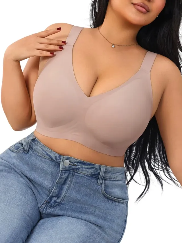 rimmo Naadloze plus size BH dames – comfortabele draadloze BH met volledige dekking, hoge elasticiteit, anti-doorzakken & zachte ondersteuning - Khaki
