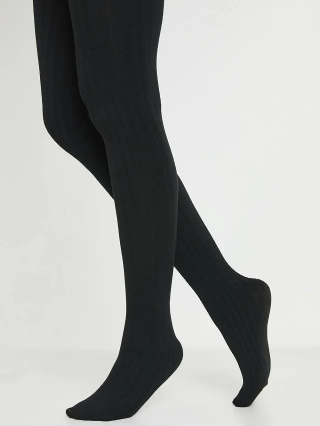 boohoo Dames Thermische kabelgebreide panty's Zwart