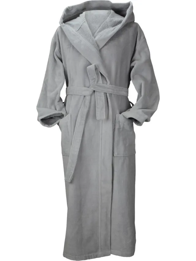 ARTG Robezz - DeLuxe - Velours Badjas met Capuchon - Lichtgrijs - Light Grey - (2XL) Licht Grijs - Light Grey