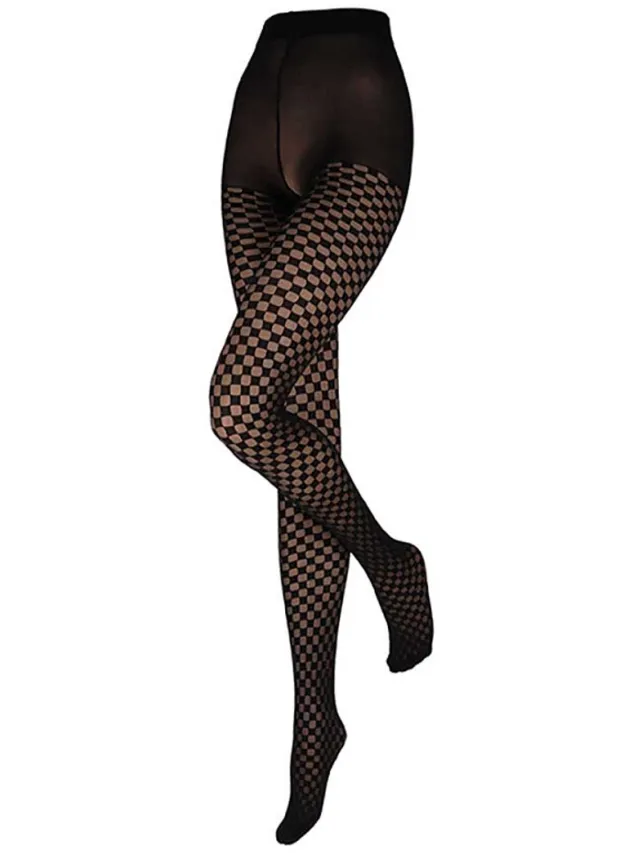 Sarlini Panty met blokken patroon - zwart - 40 den