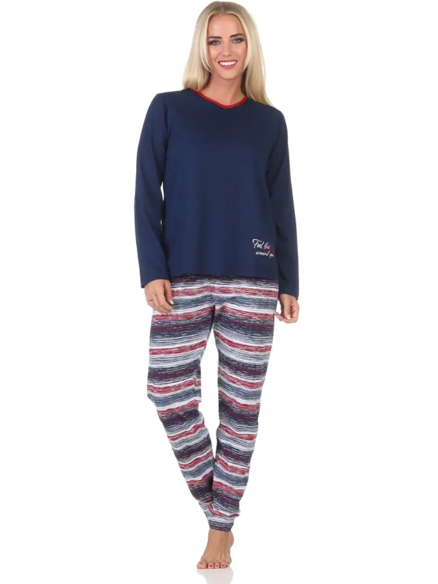 Normann damespyjama met lange mouwen in een prachtige look navy