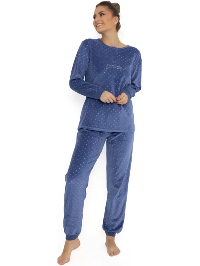 Cocodream Quality Cocodream dames pyjama - velours - Live your dreams - blauw Blauw, dreams