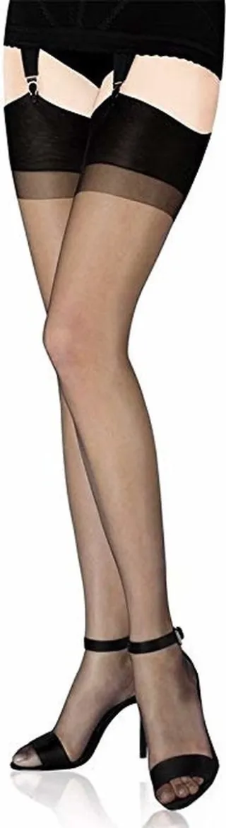 Clio Kousen - Jarretel Kousen - Zwart met Taupe Naad - 10 Den. - T4 - Large Black/Taupe