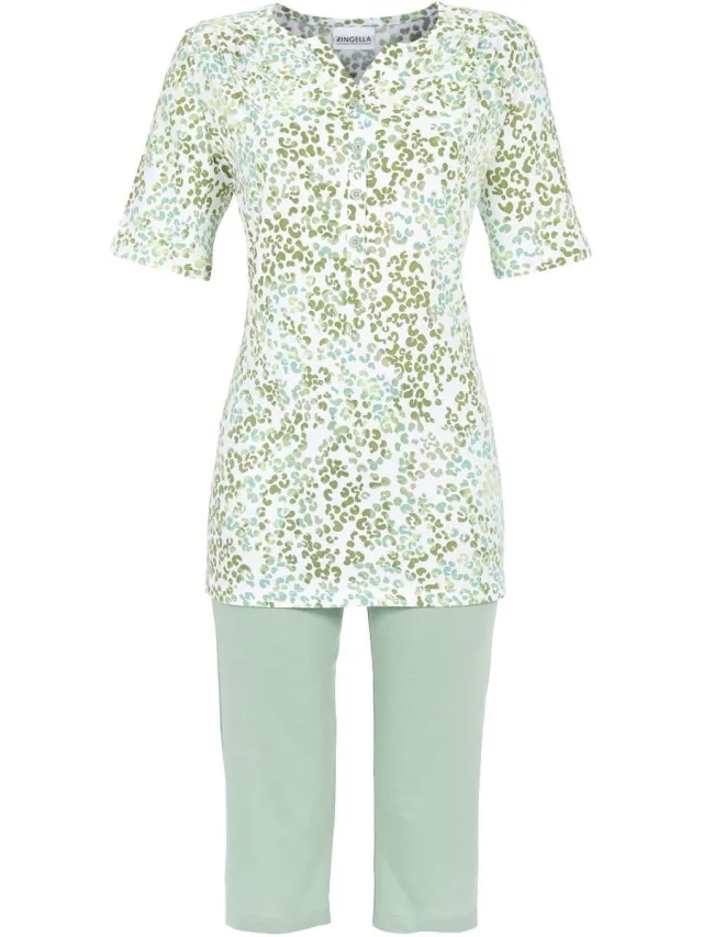 Ringella Groene panterprint pyjama van Ringella - Groen - Maat - 38