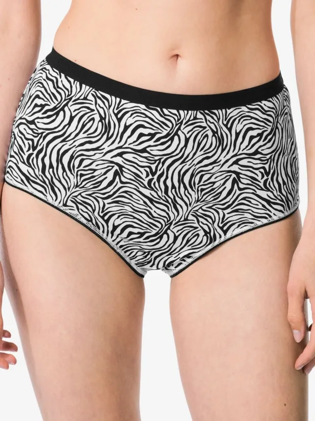 HEMA Dames tailleslips katoen dier - 2 stuks zwart/wit (zwart/wit)