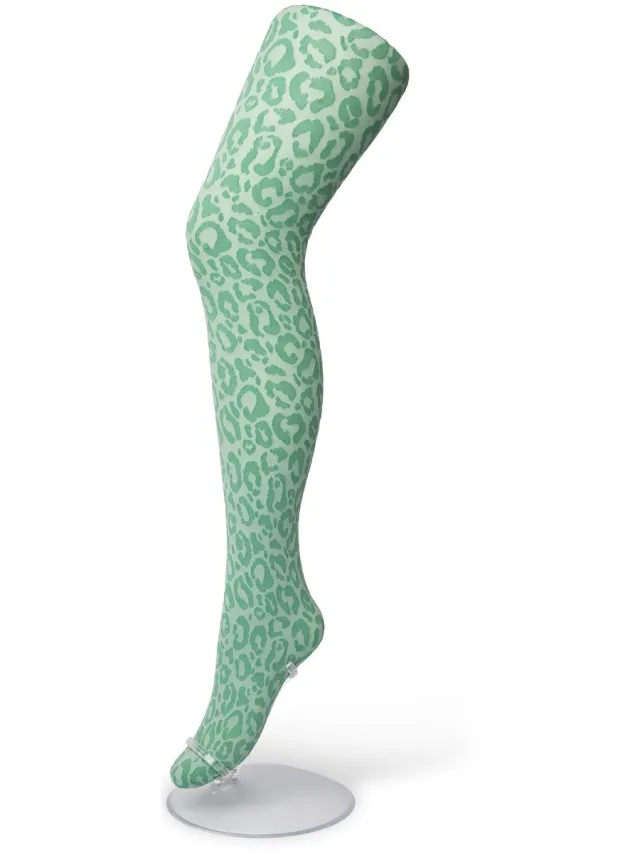 Bonnie Doon Dames Panterprint Panty 100 Denier Groen - Chique Panty - Leopard Dessin - Brede Boord - Comfort - Panter Print - Jaguar - Dieren Print - Jaguar Tights - Feestelijk - Malachite Green - BP211904.277