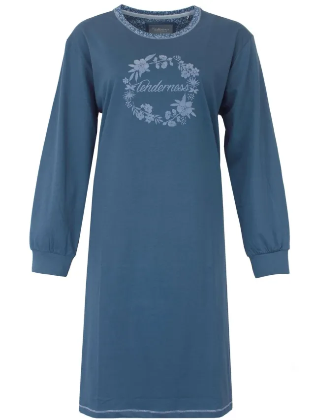 Tenderness Dames Nachthemd - Lange Mouwen - Blauw