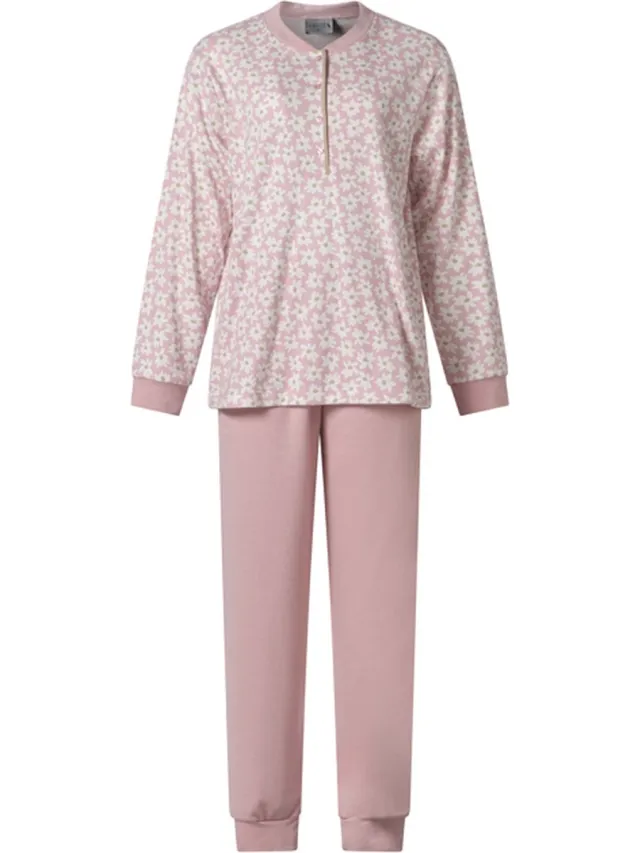 Lunatex warme dames pyjama 124227 interlock - bloemenprint - roze