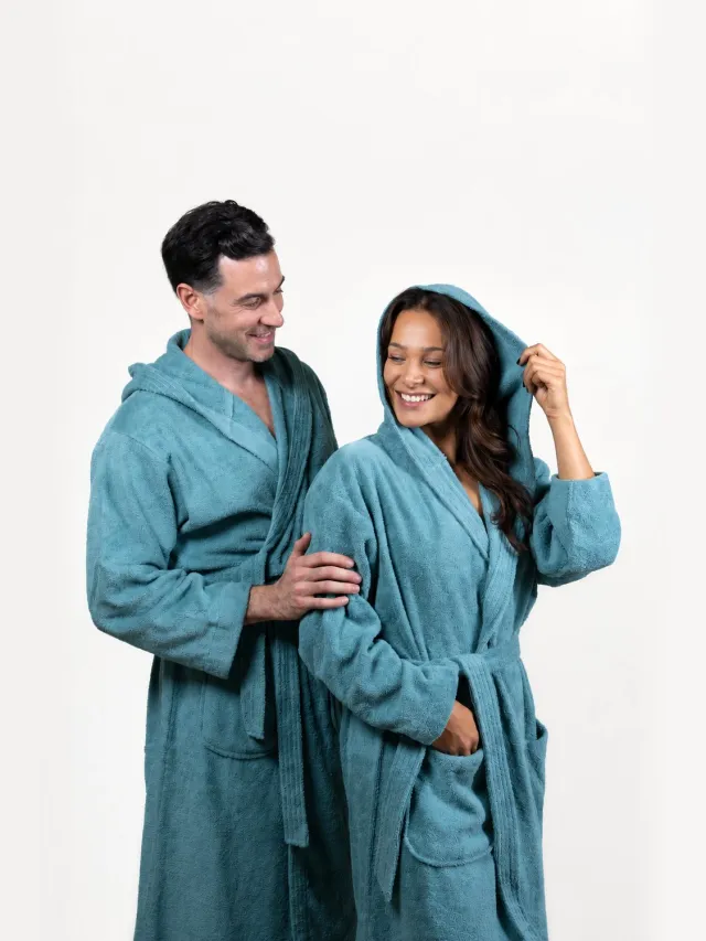 COZYLION Badstof Badjas - Unisex Dames en Heren - Katoen - Met Capuchon en Zakken - Groen