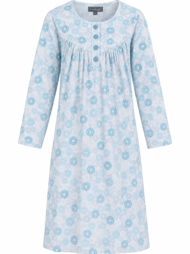 Cocodream Quality Cocodream - Klassiek nachthemd dames - Lange mouw - Blauw Cirkelprint - Lang model