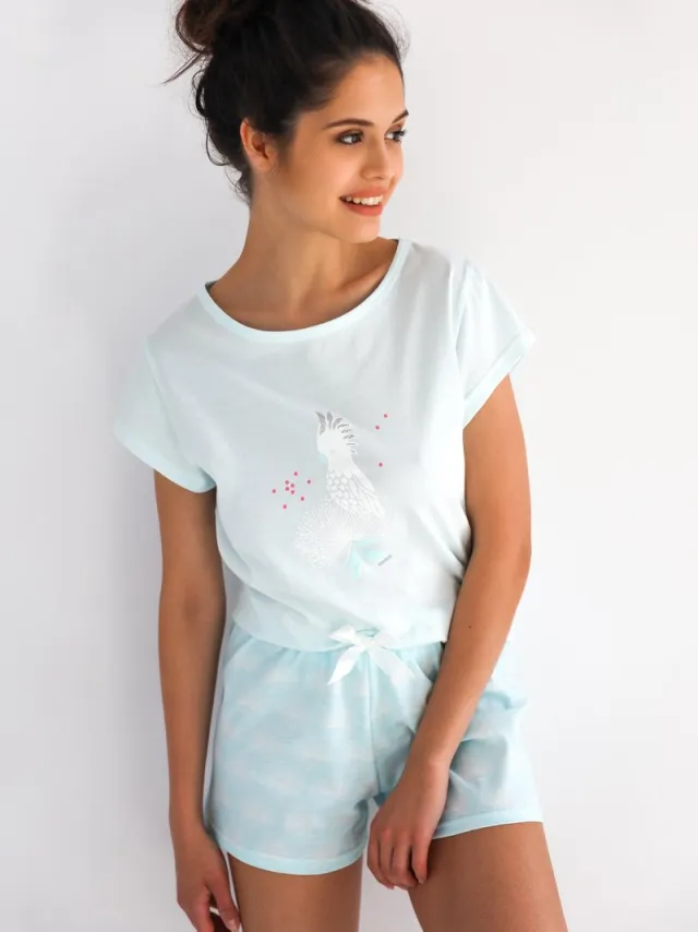 S& Sensis Sensis Katoenen Pyjama Dames Volwassenen | Korte Mouw Korte Broek | Shortama Dames | Parrot 40 / Turquoise
