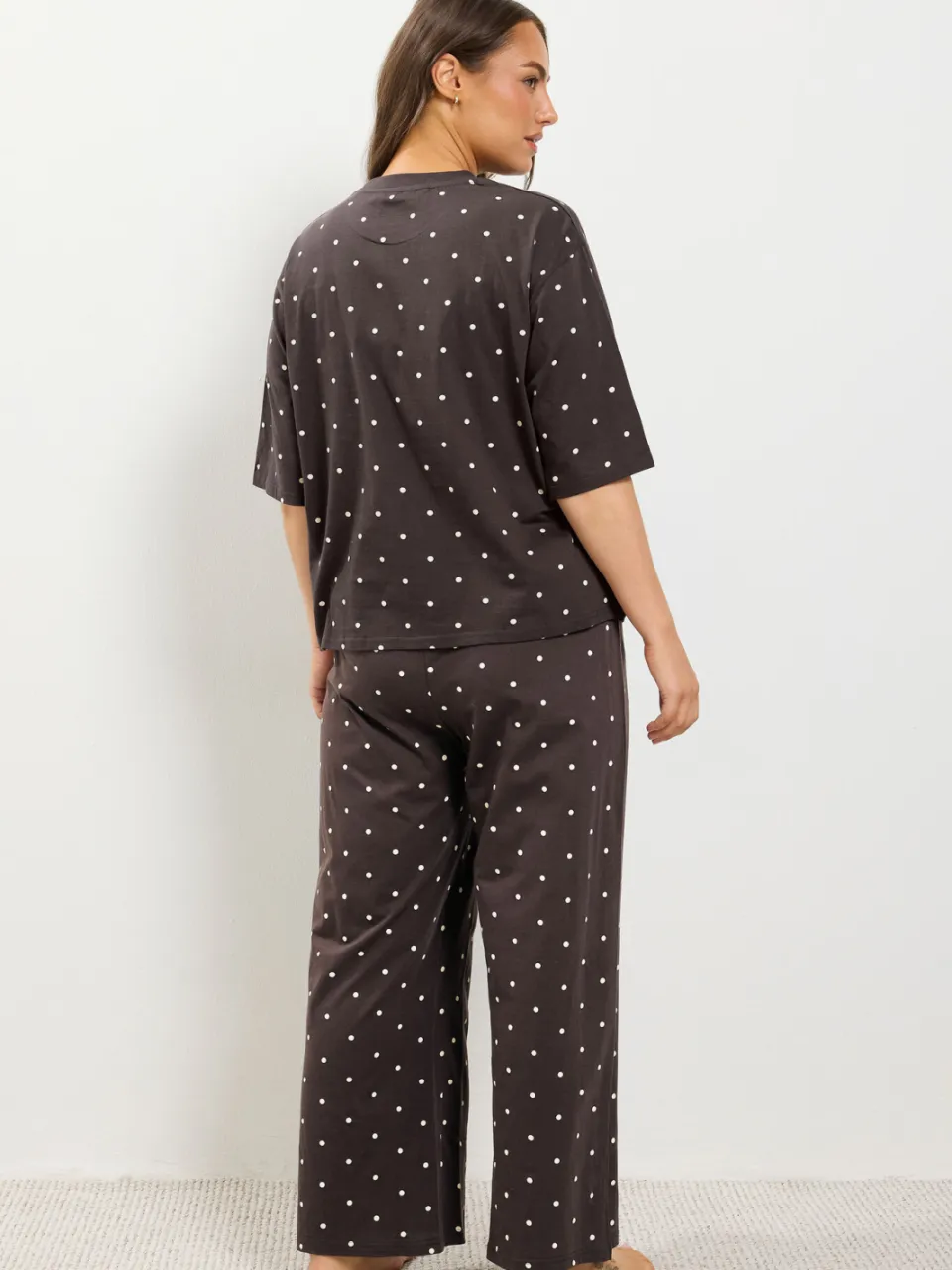 Yours Chocoladebruine Pyjamaset Met Stippen-48, foto 3