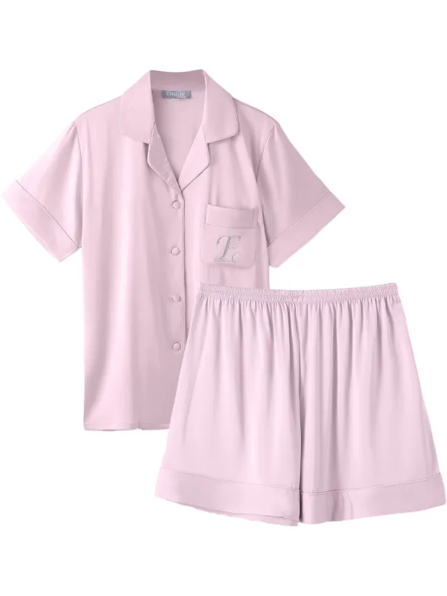Emilie collection Pyjama - shortama - roze - satijn - Small
