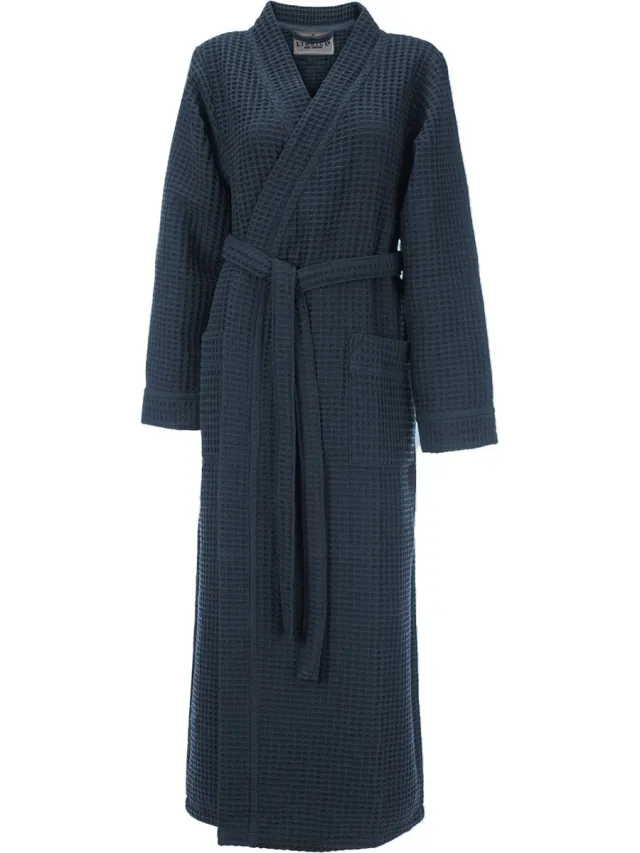 LINNICK Sauna Badjas Wafel Katoen Kuitlengte - Ocean Blue - Wafel Badjas - Zomerbadjas - 100% Katoen - Badjas Dames - Badjas Heren Blauw