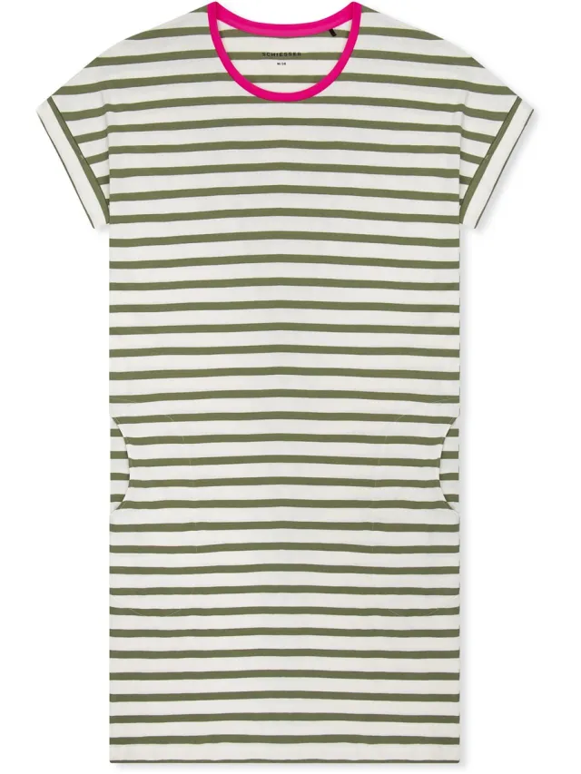 Schiesser Dames Nachthemd korte mouw - Lime streep - 40 - Creme