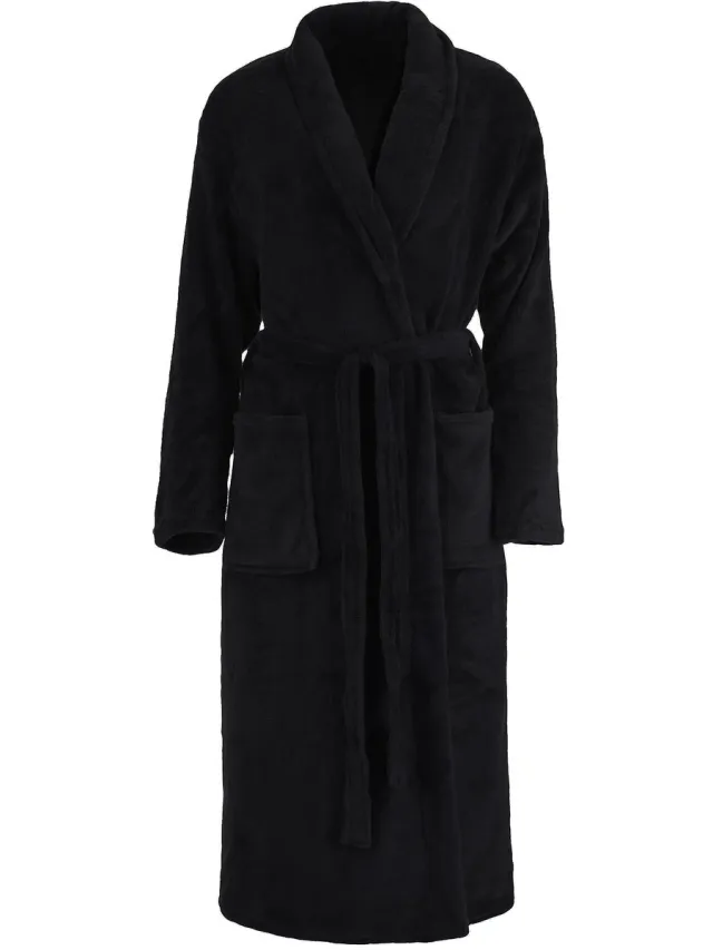Unyqoos Zachte microvezel badjas uniseks met elegante sjaalkraag en ceintuur zwart
