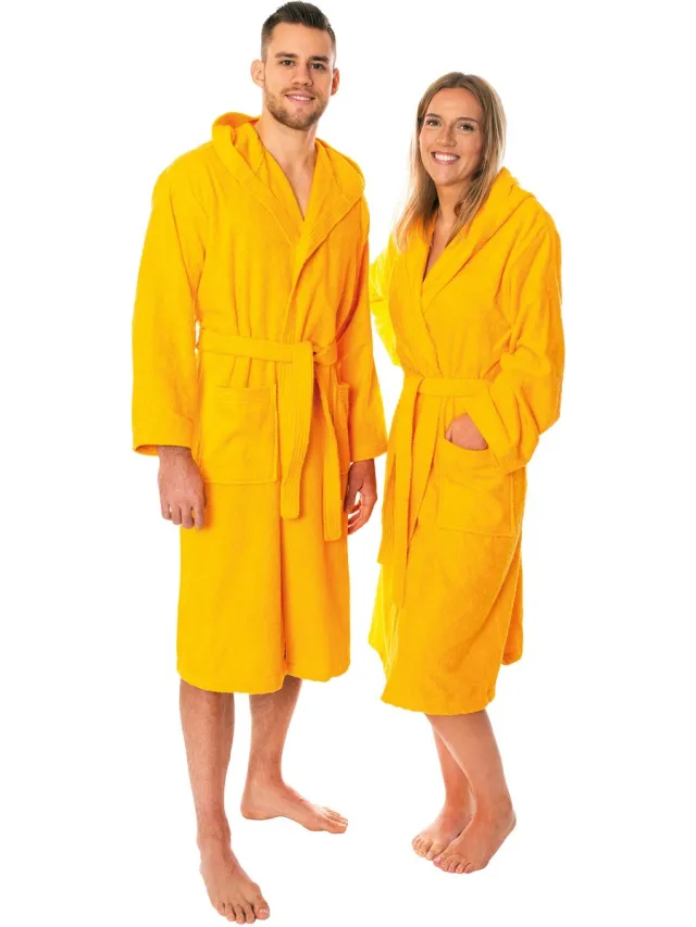 lavea Badjas Dames & Badjas Heren van 100% Katoen – Zachte Badjas van Badstof met Capuchon, Unisex Design, Ideaal voor Sauna & Thuis - S - Mango