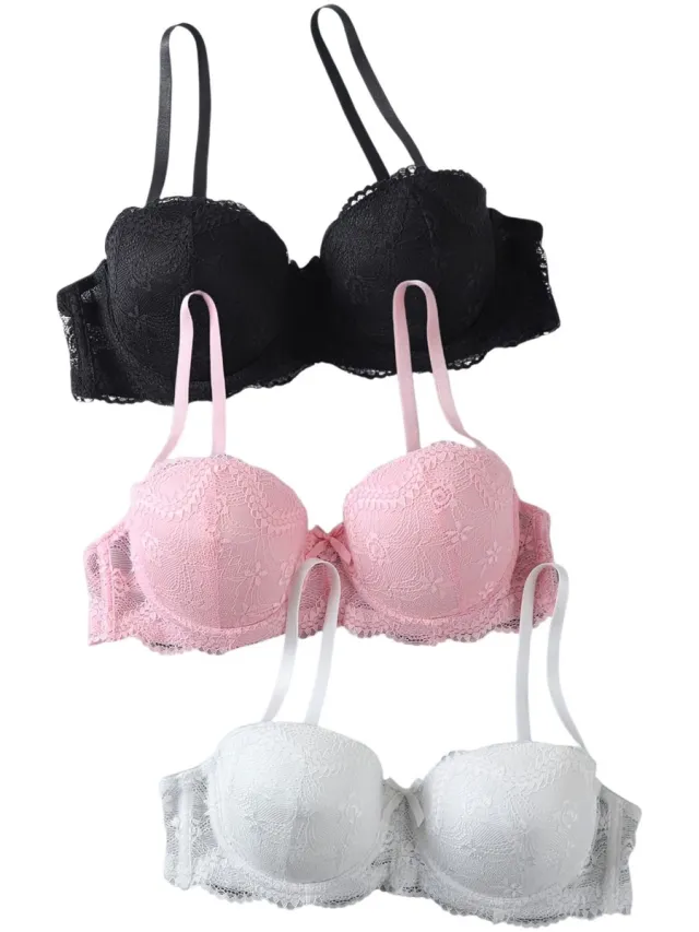 Currero BH Zonder Beugel - Strapless - Zonder Bandjes - Met Voorsluiting - Push-up Bh's - Comfort Beha - Comfortabel - Grote Sluiting - Wit + Roze + Zwart - Cupmaat