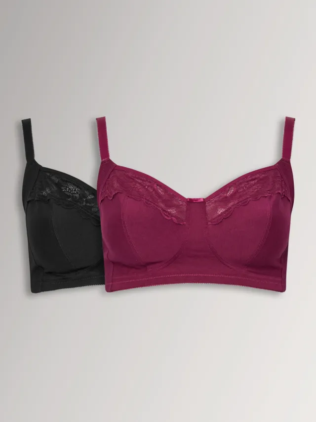 Yours 2 Pack Bh's Zonder Beugel Met Kanten Inzet In Rood/Zwart, foto 2