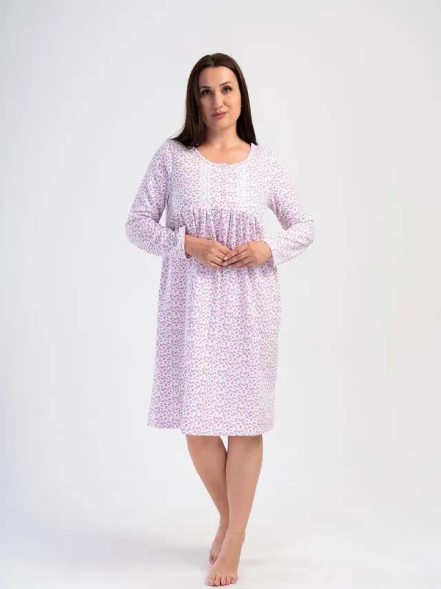 Vienetta Grote Maten Dames Nachthemd, Lange Mouwen, Roze - 1XL