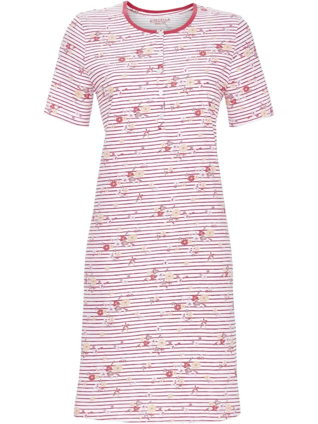 Ringella Katoenen bloemen nachthemd rood - Rood - Maat - 50
