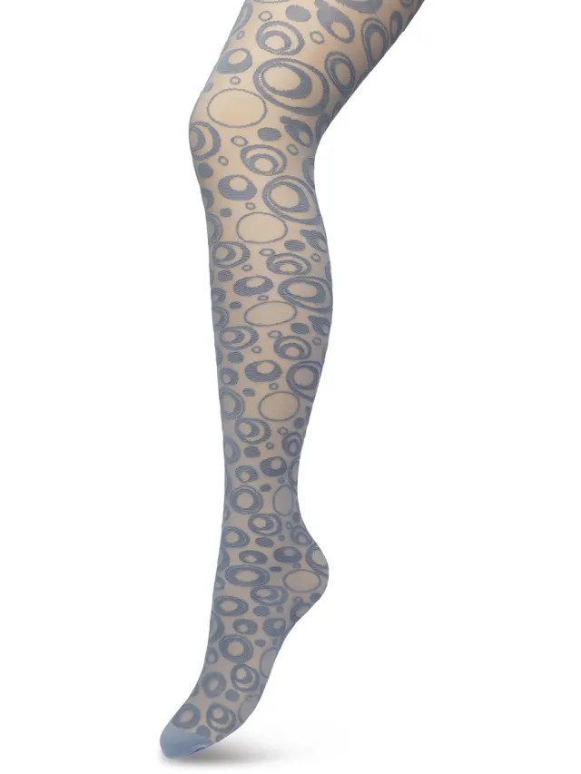 Bonnie Doon Panty 50 Denier Grijs/Blauw Dames - Rondjes en stipjes - Print - Cirkels - Dot Panty - Gladde Naden - Maximaal Draagcomfort - Circkles and Dots Tights - Chique Panty - Feestelijk - China Blue - BP221904.179