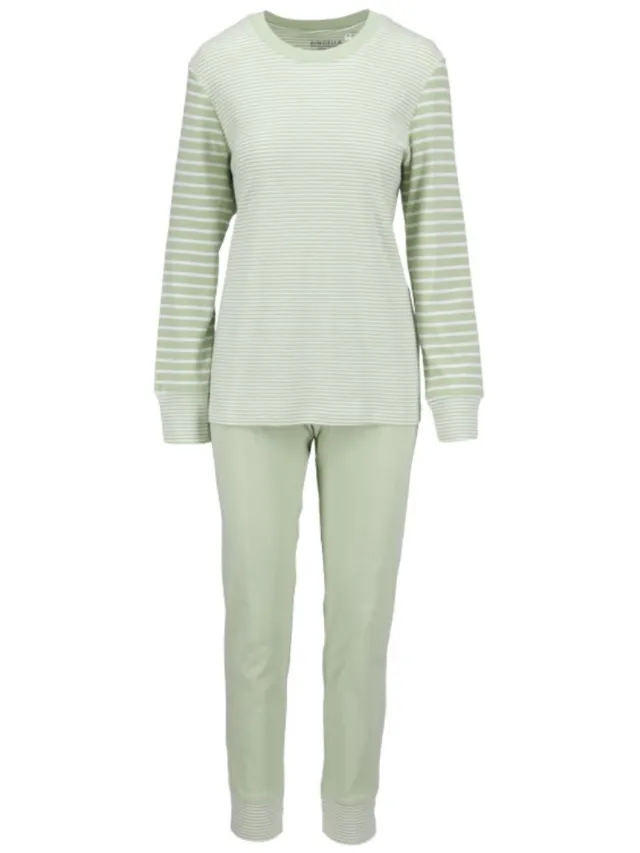 Ringella Katoenen dames pyjama jade crème Ringella - Groen - Maat - 44
