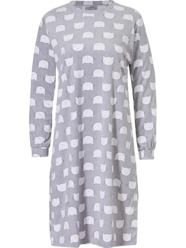 Cocodream Quality Cocodream Dames Velours Nachthemd Lange Mouw Grijs