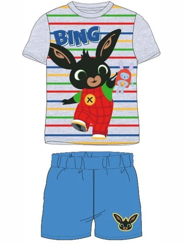Bing Bunny shortama / pyjama gestreept grijs/blauw katoen Multi